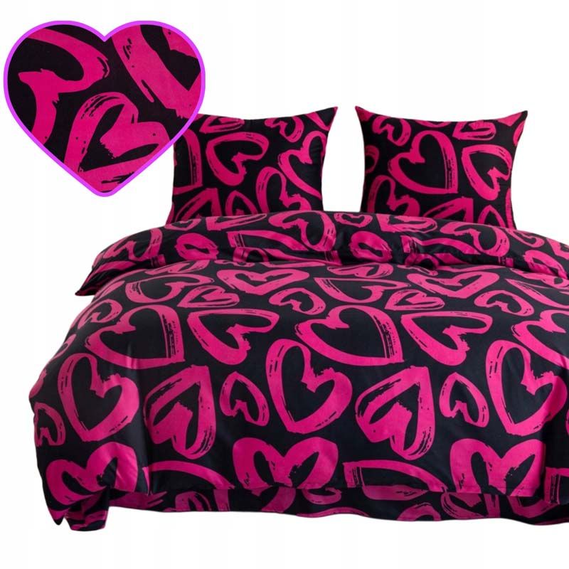 3-częściowy komplet pościeli z satynowej bawełny Serca 200x160 cm