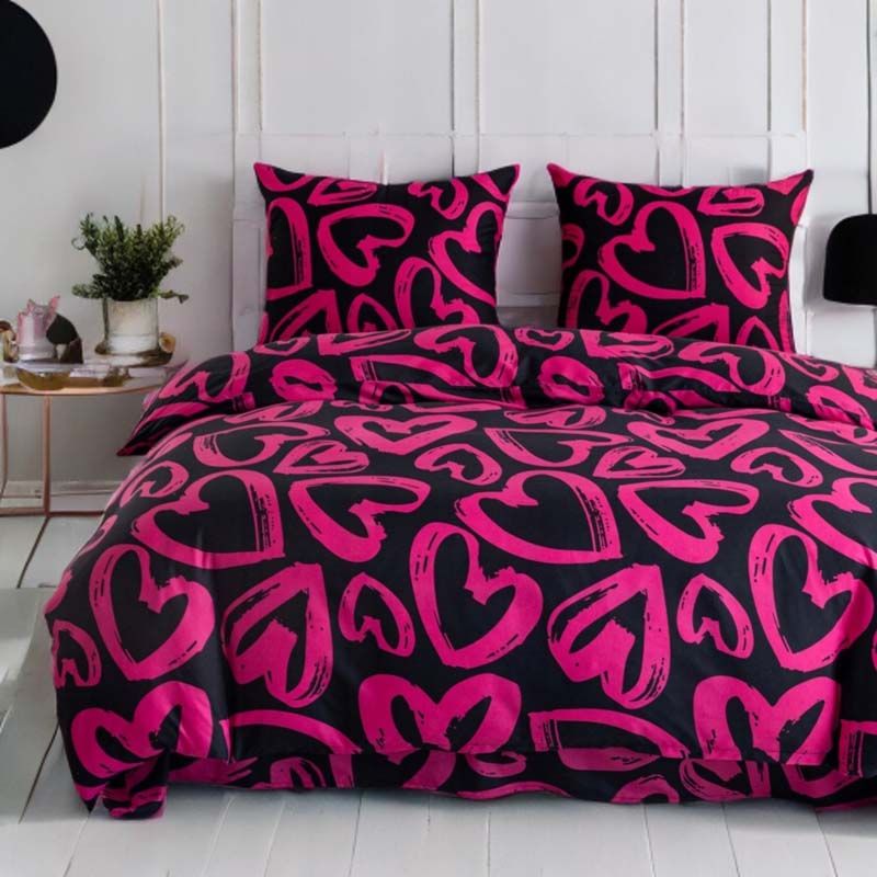 3-częściowy komplet pościeli z satynowej bawełny Serca 200x160 cm