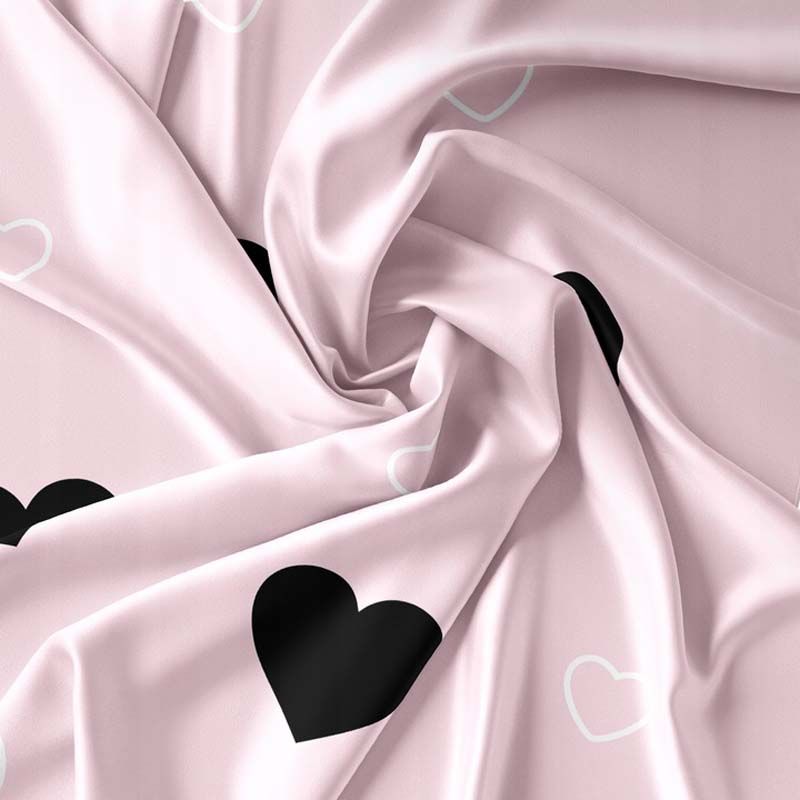 3-częściowy komplet pościeli z satynowej bawełny Czarne Serca 200x160 cm