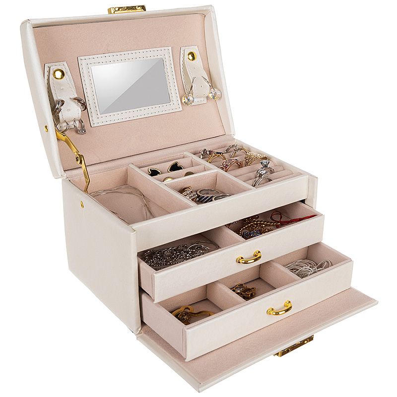 Satynowy kuferek na biżuterię z lusterkiem