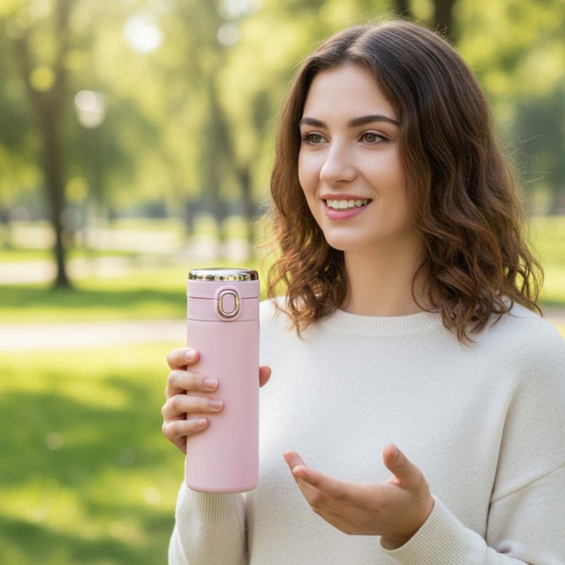 Różowy kubek termiczny z wyświetlaczem LED 420ml