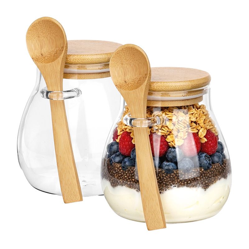 Słoiki na jogurt i desery z pokrywką i łyżeczką 440 ml 2 szt.