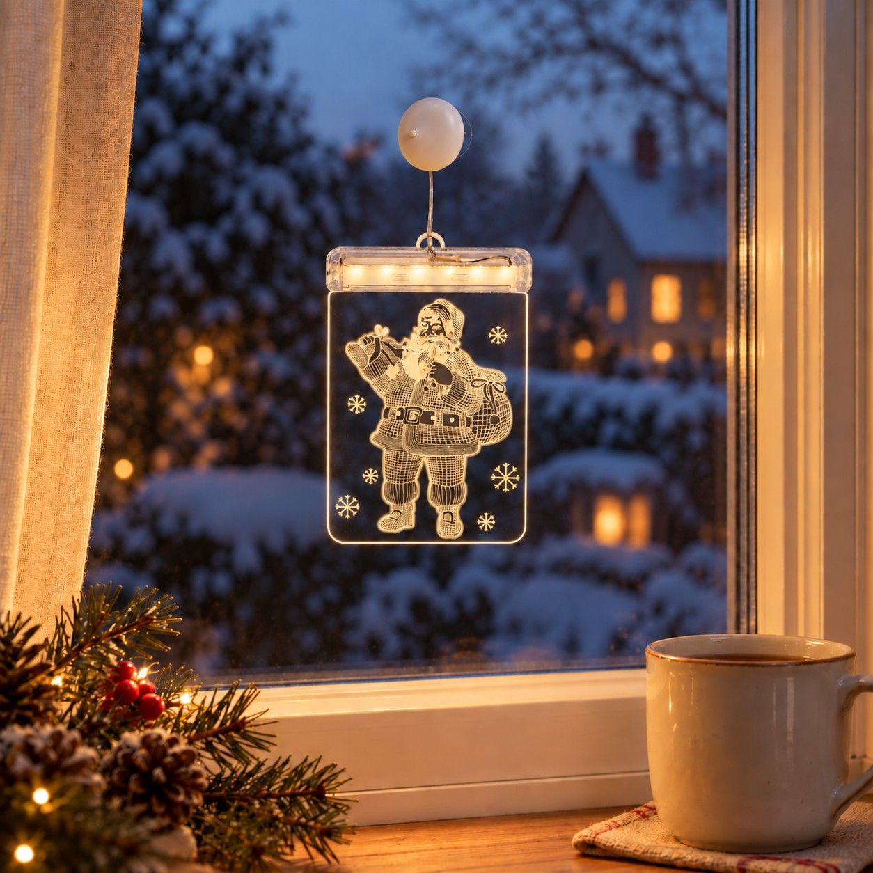 Witraż świąteczny LED Mikołaj - 3D