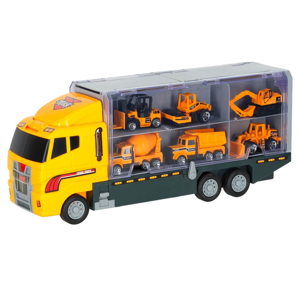 Ciężarówka TIR wyrzutnia + metalowe auta maszyny budowlane